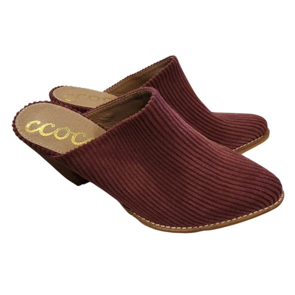 CCOCCI Shoes Womens 9 Stacked Wood Heels Clog Mules Slides Western Corduroy
